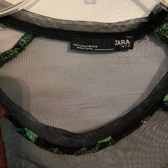 Zara Embroidered Sheer Black Colorful Short Sleeve Top Size Small - Picture 5 of 6